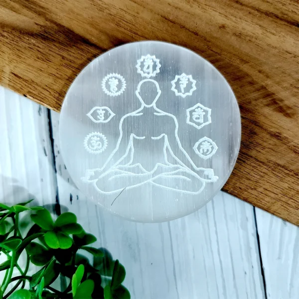 Seven Chakra Round Selenite Plate